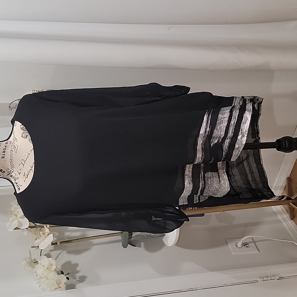 ✨️ One World Tunic with Sheer sleeves and silver Hem B61